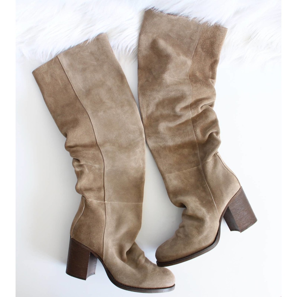 Free People Elle Tall Slouch Beige Taupe Mushroom Suede Boots - Picture 4 of 9